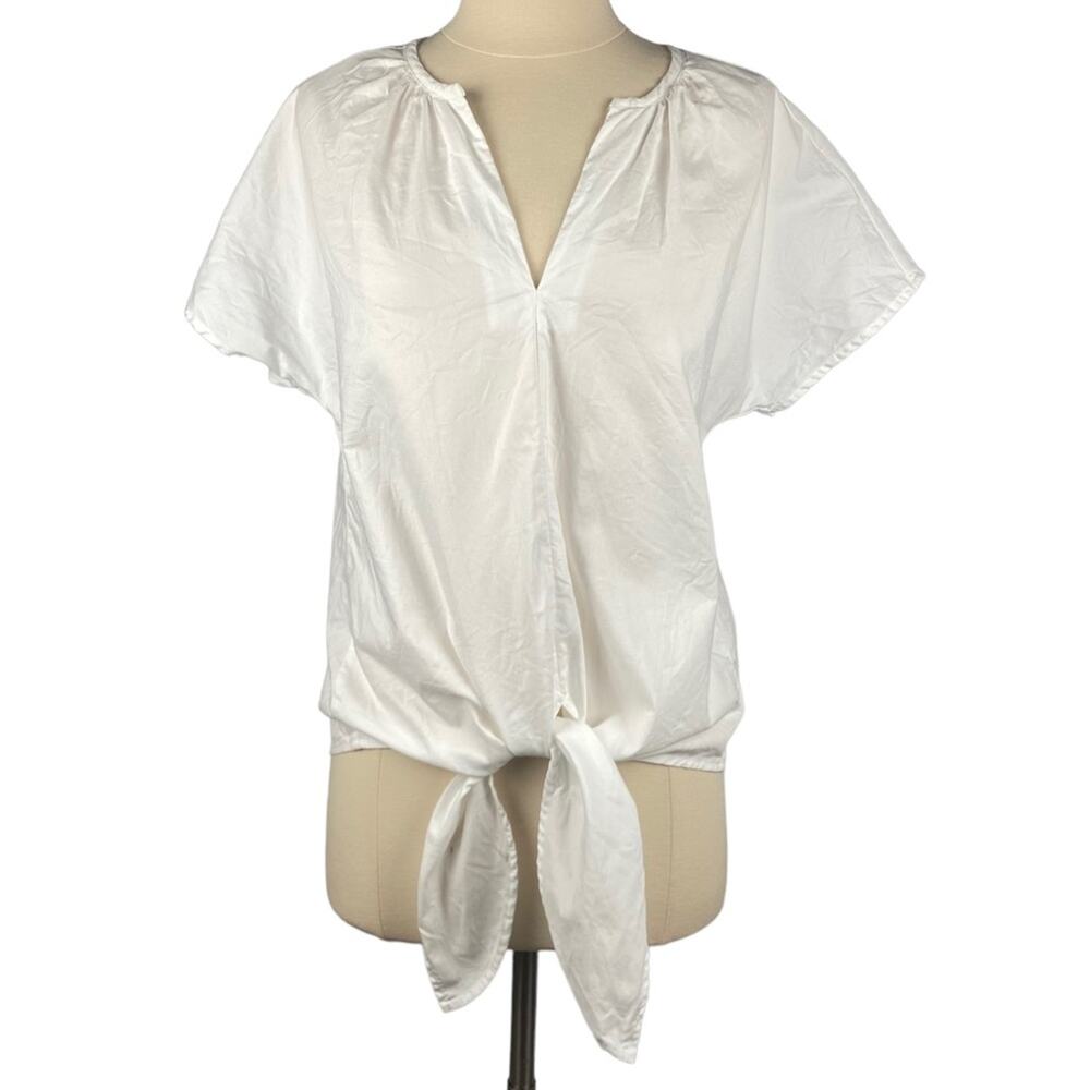J.Crew White Front Tie Short Sleeve Shirt w Button Down Detail Sz XS